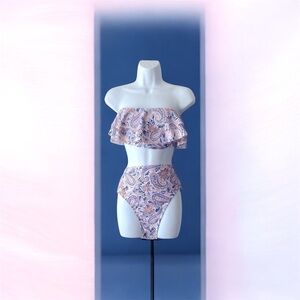 Kona Sol Paisley Ruffle Bikini - Pink and Purple